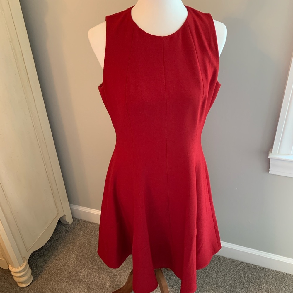 Anne Klein Red Crepe Seam Sleeveless Fit & Flare Dress
